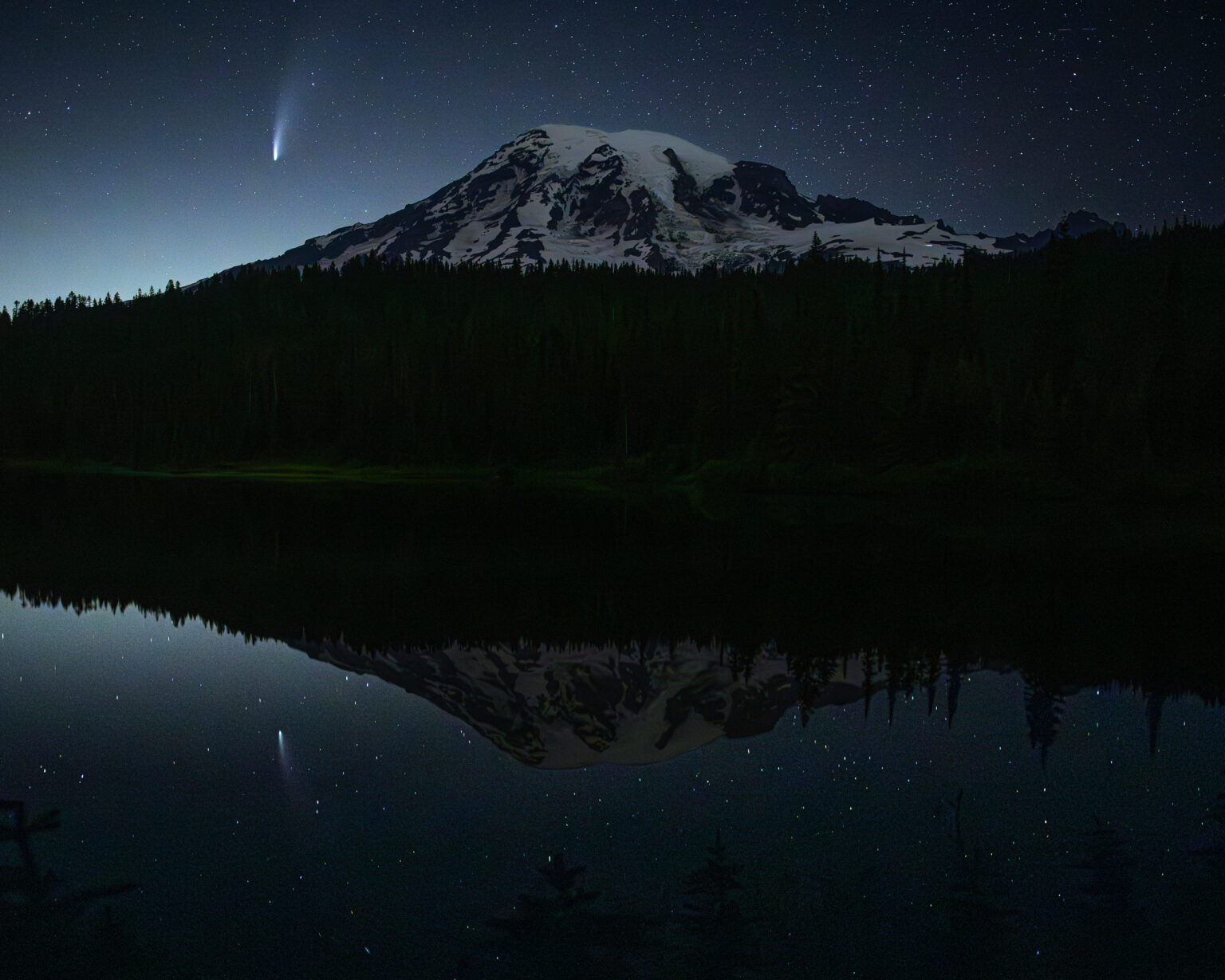 Comet NEOWISE over Mt. Rainier