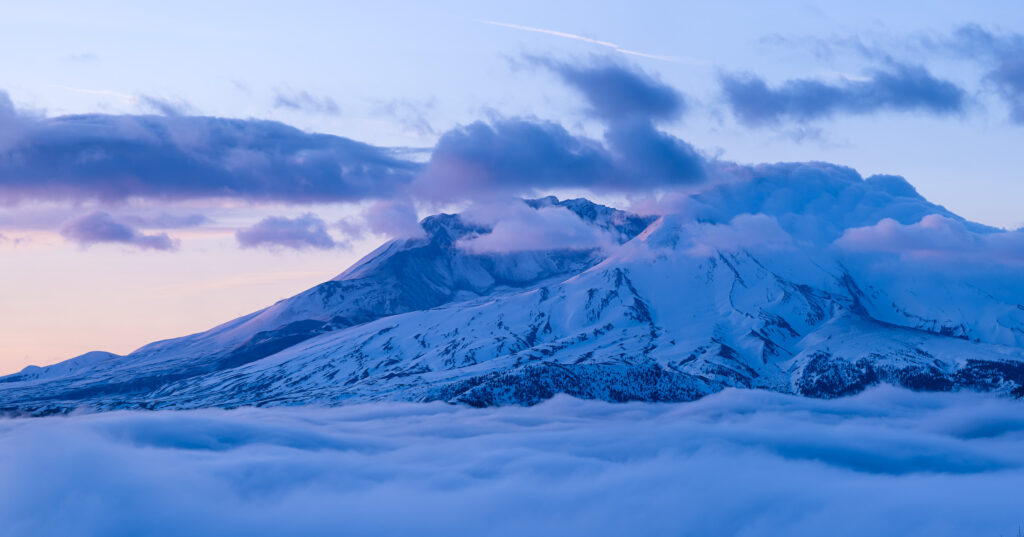 Fog inversion at Mount St. Helens at sunrise