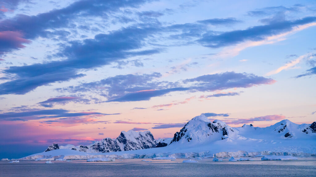 Sunset in the Gerlache Strait, Antarctica