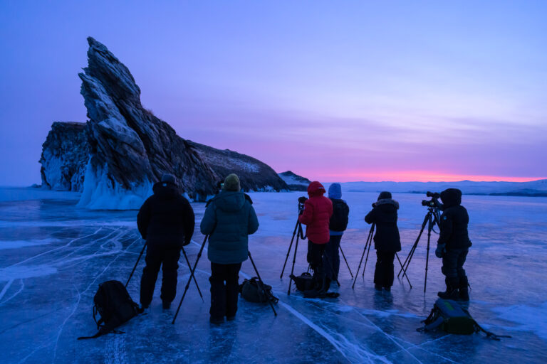 Photographers at Dragon Rock, Lake Baikal