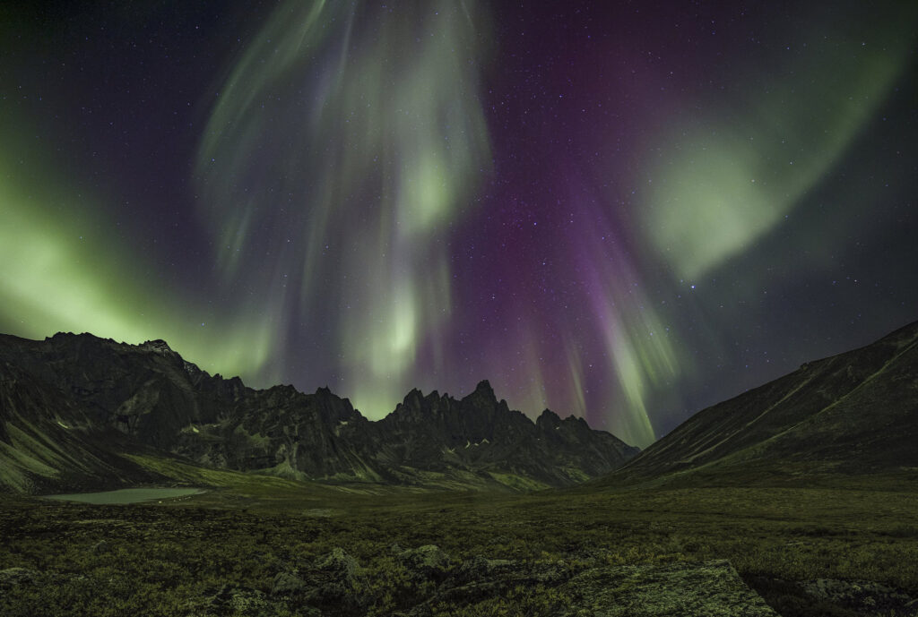 Aurora borealis over Talus Lake