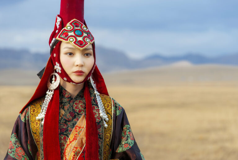 Model dressed in 13th century Queen costume in Mongolia