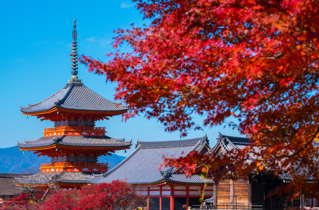 Japanese temple with fall colors