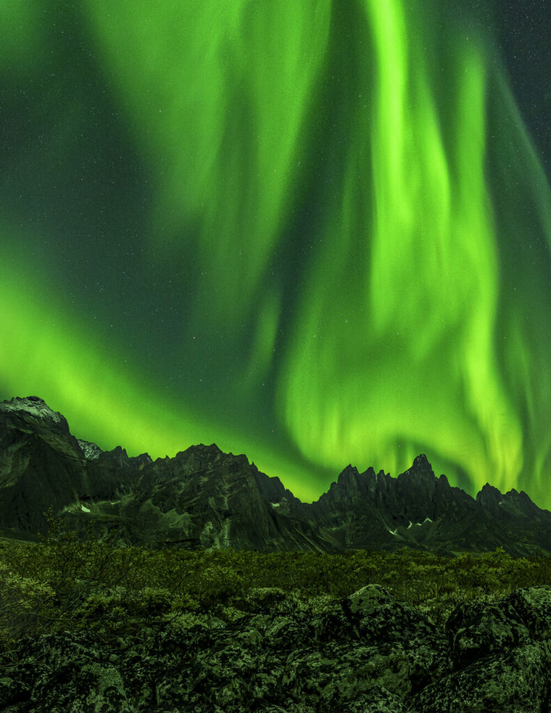 The aurora dances in the skies above Tombstone Territorial Park