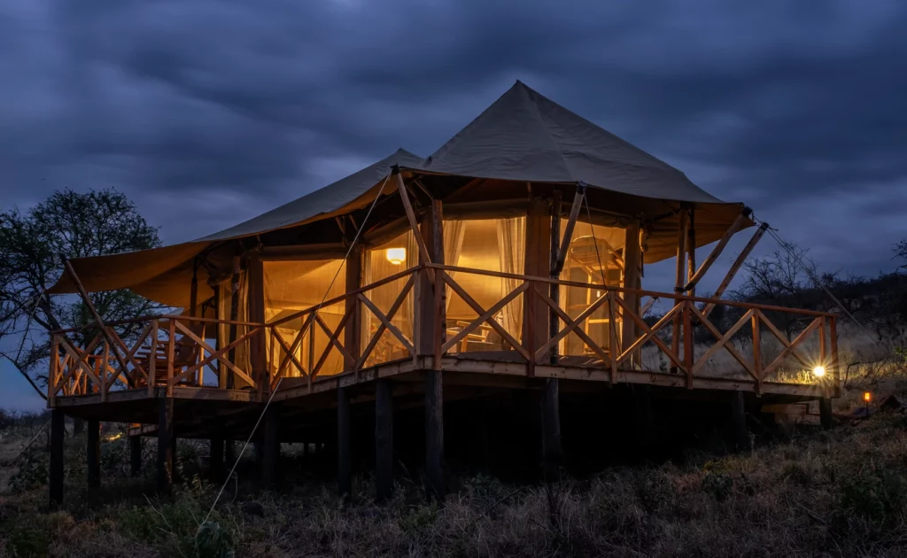 Tent at night on our Classic Tanzania Safari