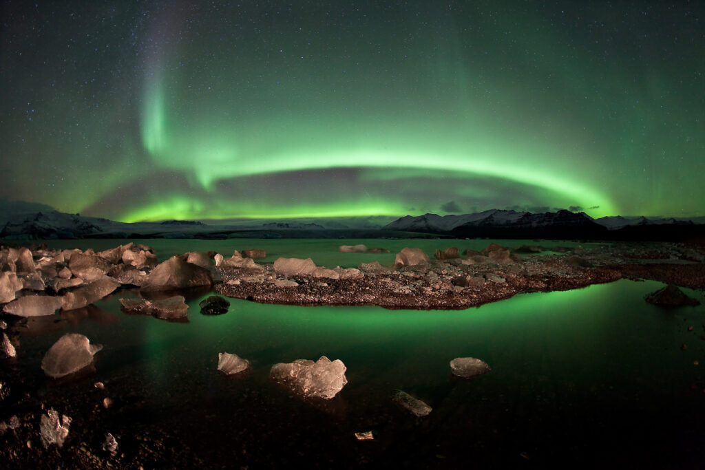 Aurora Borealis at the Glacier Lagoon / Jokulsárlón, south Iceland