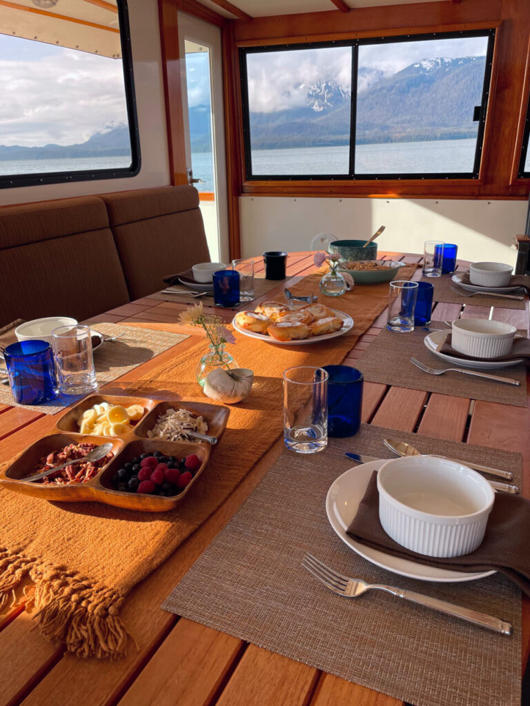 Dining area aboard yacht