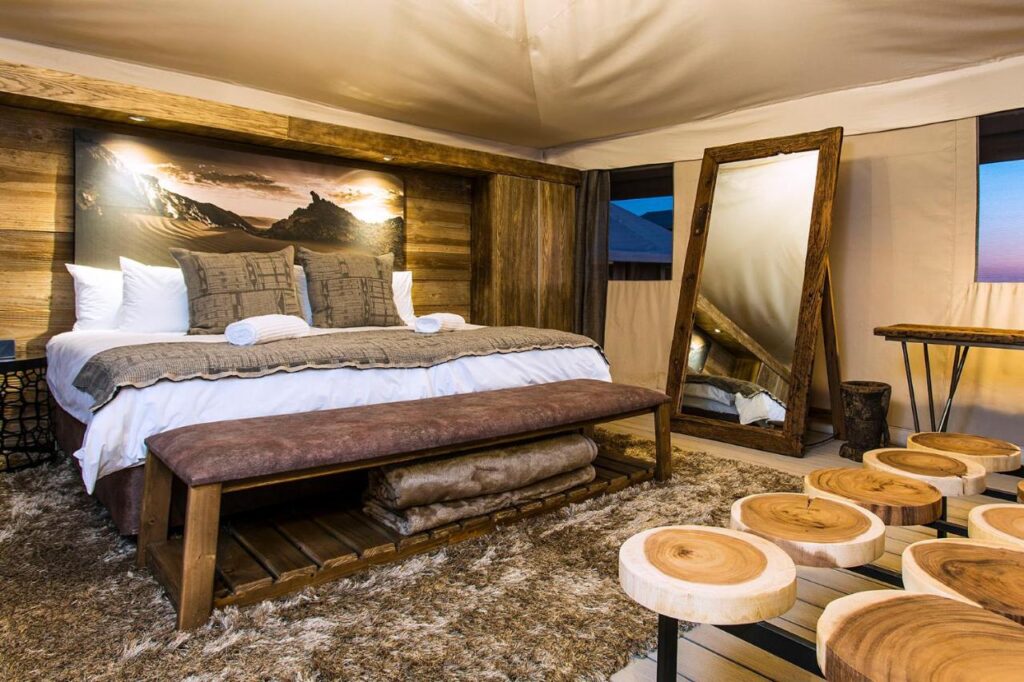 Sleeping area of tent at Dead Valley Lodge in Namibia