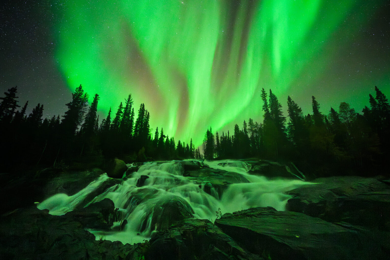 Northern Lights over Cameron River Ramparts